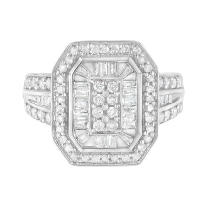 .925 Sterling Silver Round and Baguette Diamond Cathedral Ring (0.75 Cttw, H-I Color, I2-I3 Clarity) - Size 7 by Bids.com