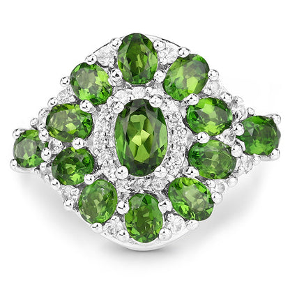 2.77 Carat Genuine Chrome Diopside and White Zircon .925 Sterling Silver Ring by Bids.com