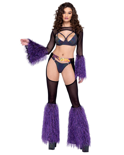 Sheer Chaps with Faux Fur Bell &amp; Belt