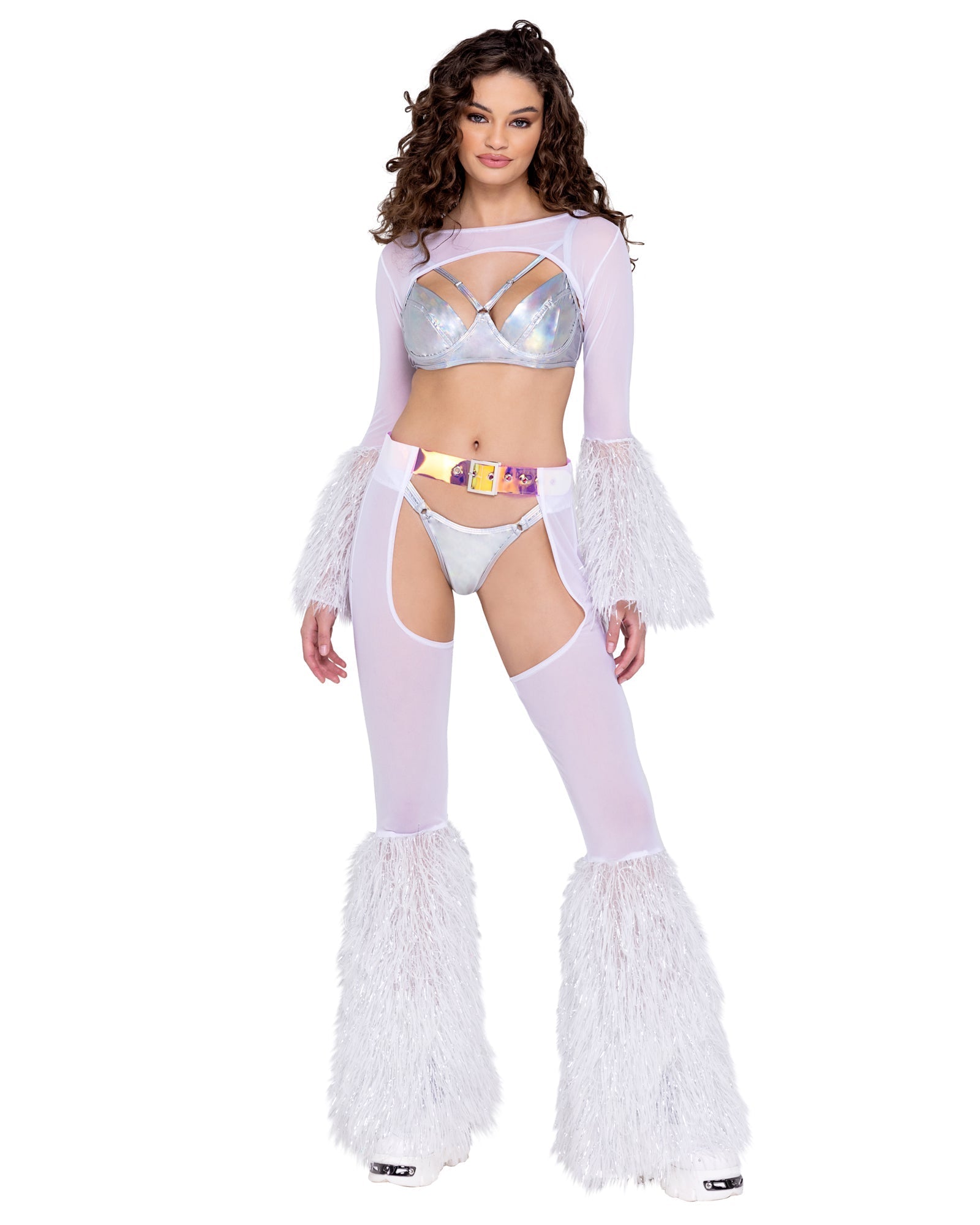 Sheer Chaps with Faux Fur Bell &amp; Belt