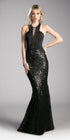 Cinderella Divine 62495 Halter Lace Up Bodice Sequins Gown Open Back by DiscountDressShop