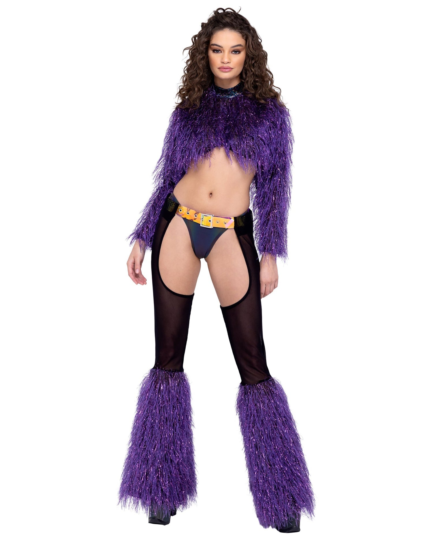 Sheer Chaps with Faux Fur Bell &amp; Belt