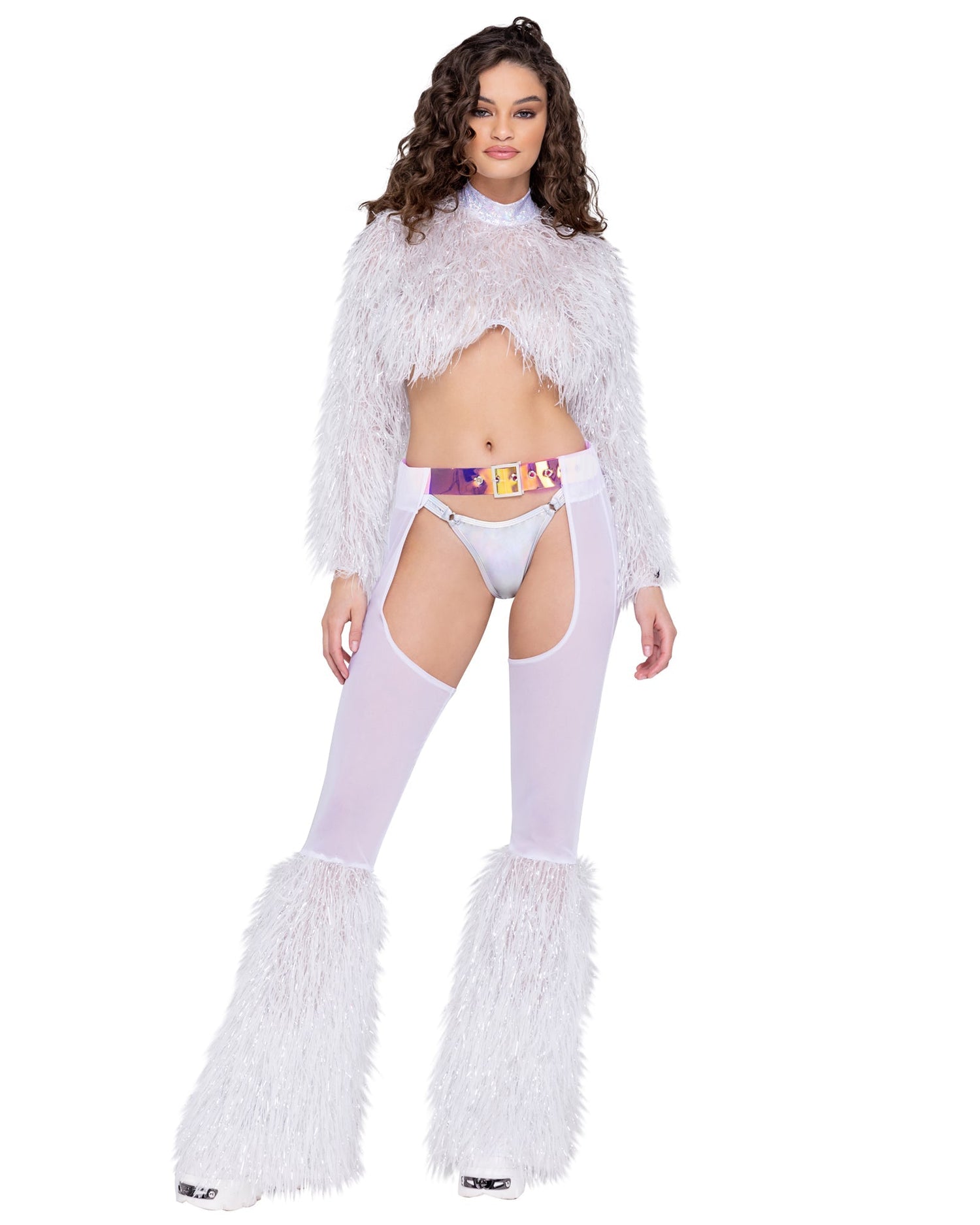 Sheer Chaps with Faux Fur Bell &amp; Belt
