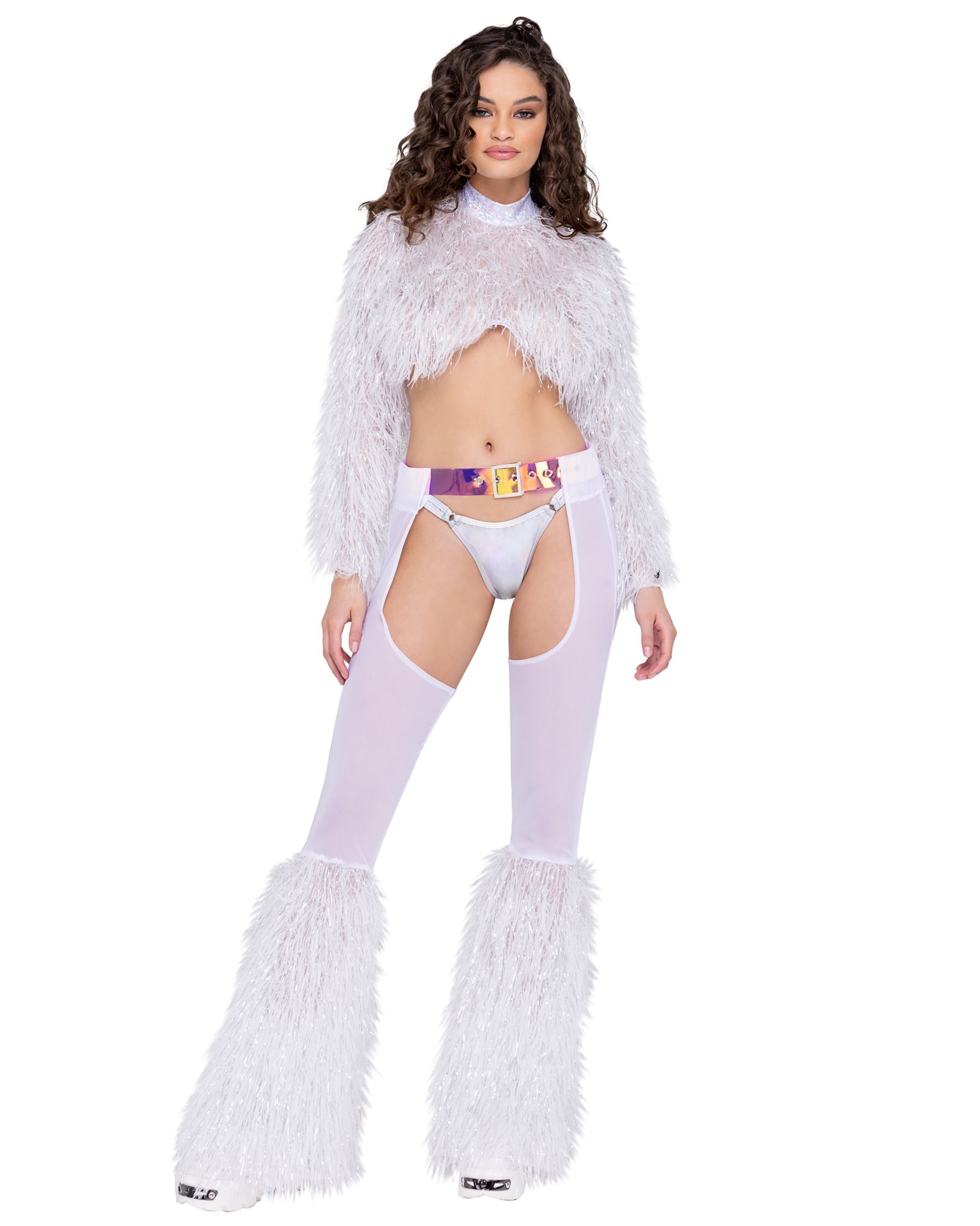 Sheer Chaps with Faux Fur Bell &amp; Belt