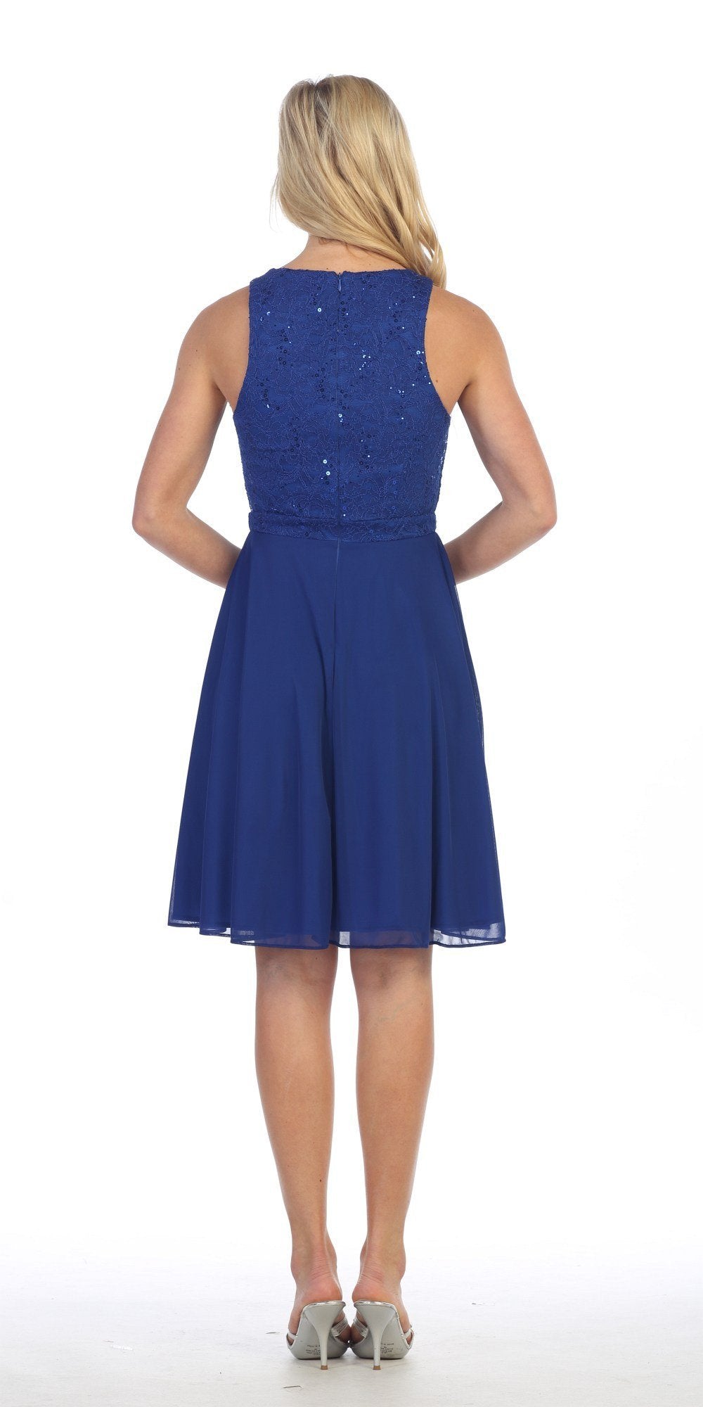CLEARANCE - Celavie 6253 Scoop Neck Lace Top Cocktail Dress (Size L) by DiscountDressShop