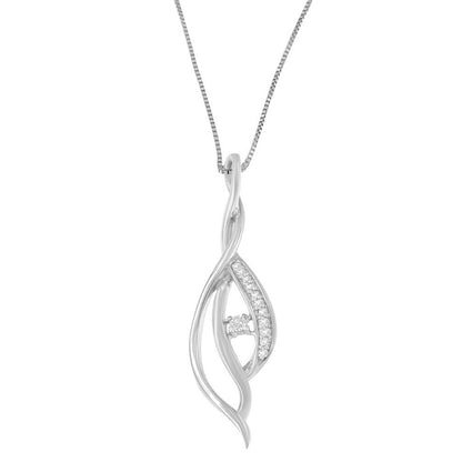 Espira 10K White Gold Round Diamond Accented Open Cascade Twist 18" Pendant Necklace (1/10 Cttw, J-K Color, I1-I2 Clarity) by Bids.com