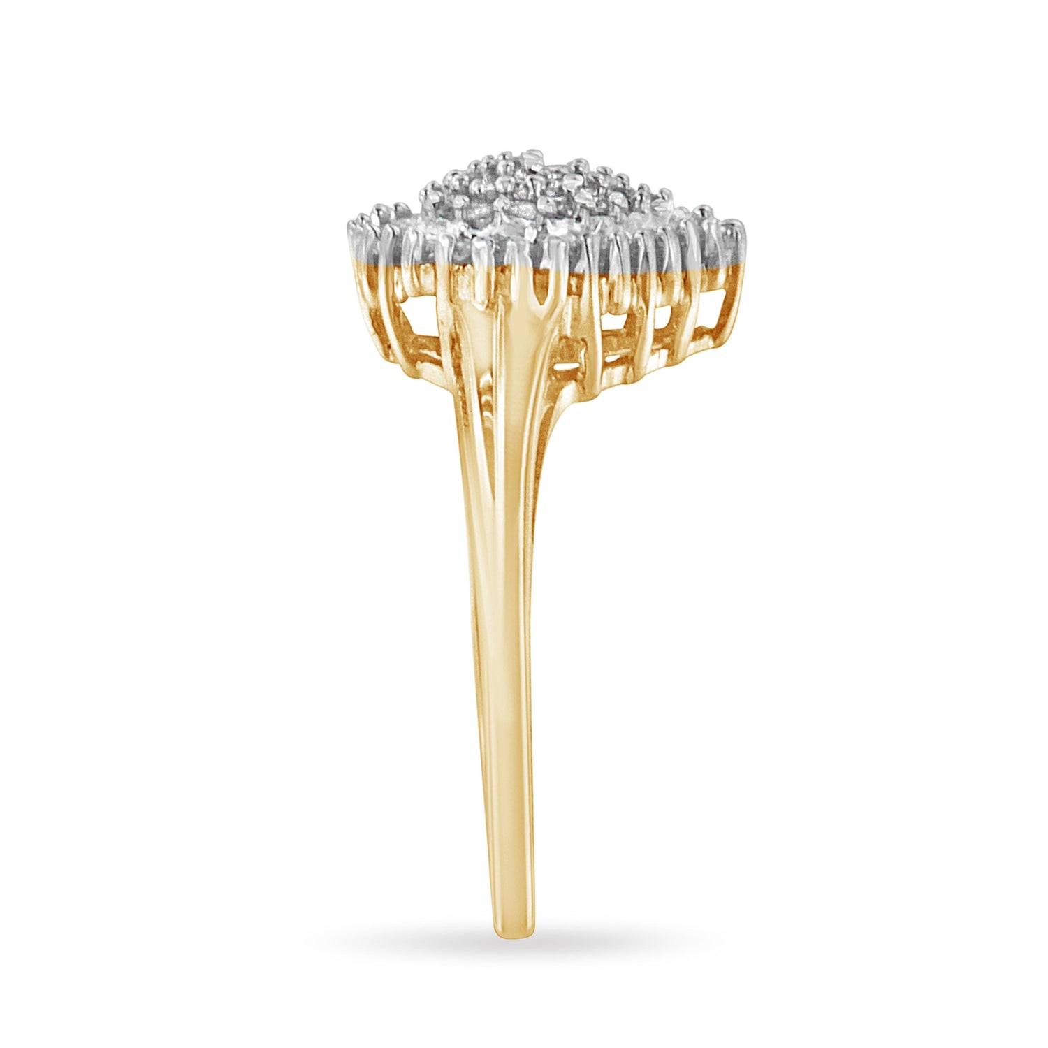 10K Yellow Gold 1/2 Cttw Round &amp; Baguette Cut Diamond Pear Shaped Domed PavÃ© Cluster with Halo Cocktail Ring (J-K Color, I1-I2 Clarity) - Size 4-1/4 by Bids.com