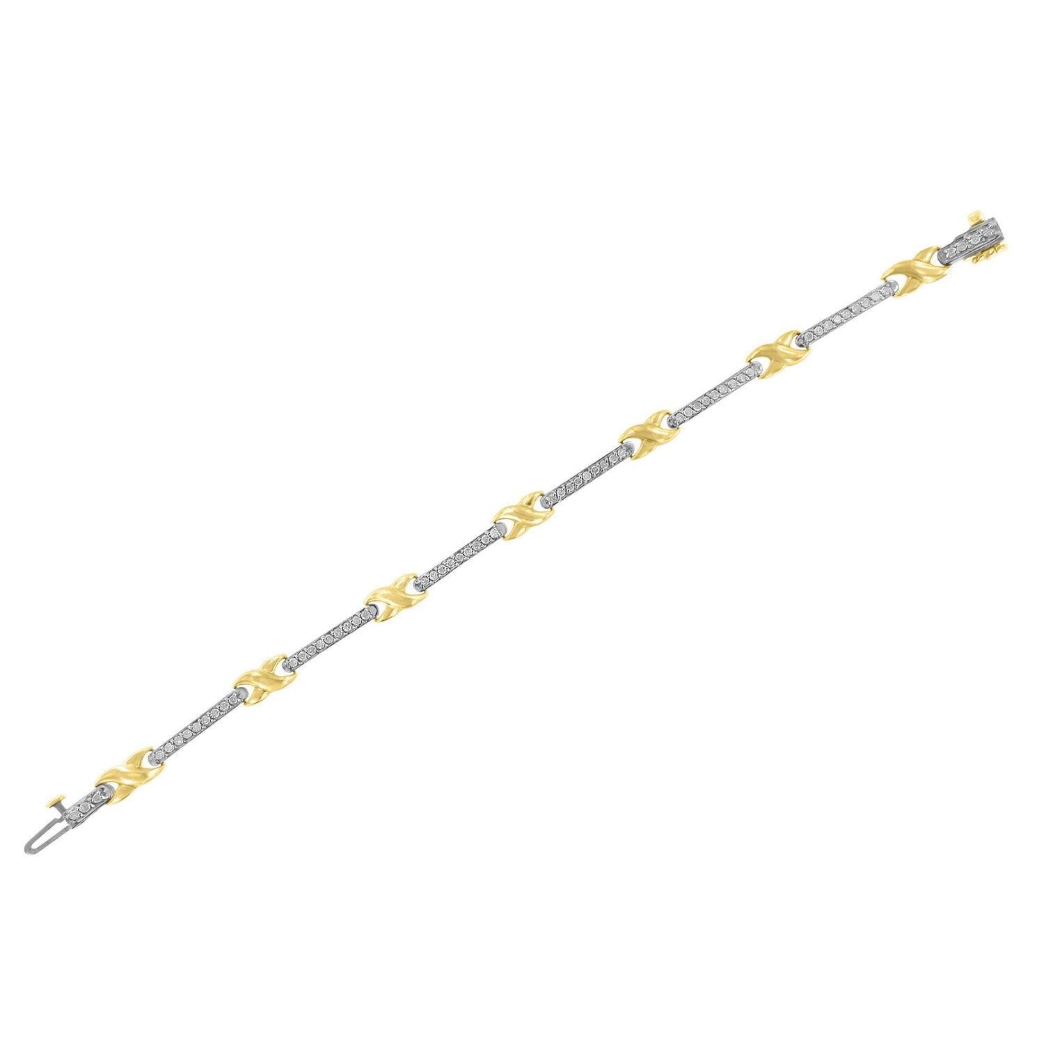 10K Yellow Gold 1.00 Cttw Pave Set Diamond Bar and X-Link 7" Bracelet (I-J Color, I3 Quality) by Bids.com