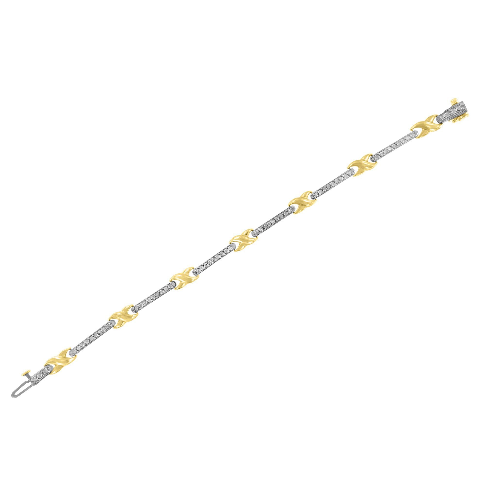 10K Yellow Gold 1.00 Cttw Pave Set Diamond Bar and X-Link 7" Bracelet (I-J Color, I3 Quality) by Bids.com
