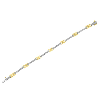 10K Yellow Gold 1.00 Cttw Pave Set Diamond Bar and X-Link 7" Bracelet (I-J Color, I3 Quality) by Bids.com