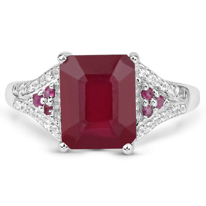 4.49 Carat Glass Filled Ruby and White Topaz .925 Sterling Silver Ring by Bids.com
