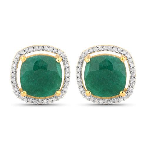 4.40 Carat Dyed Emerald and White Diamond .925 Sterling Silver Earrings by Bids.com