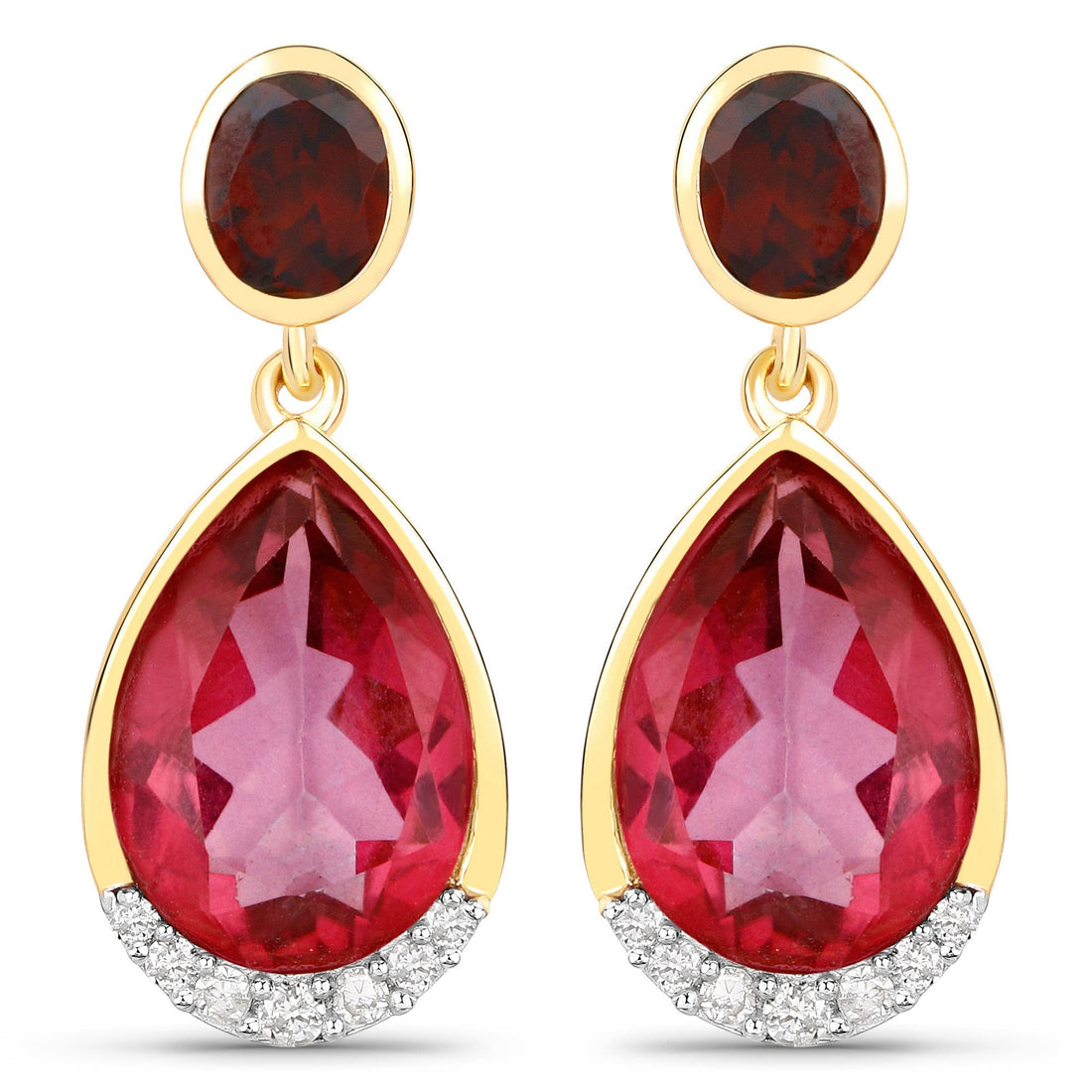 7.98 Carat Genuine Pink Topaz, Rhodolite Garnet and White Diamond .925 Sterling Silver Earrings by Bids.com