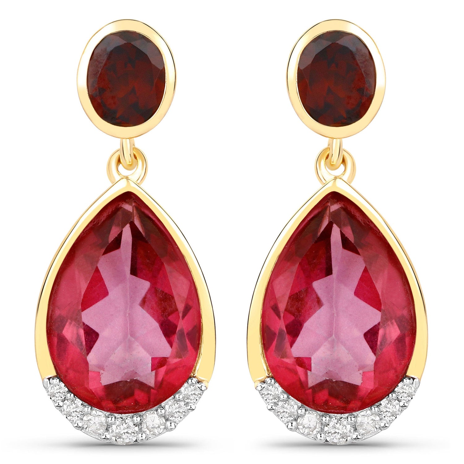 7.98 Carat Genuine Pink Topaz, Rhodolite Garnet and White Diamond .925 Sterling Silver Earrings by Bids.com
