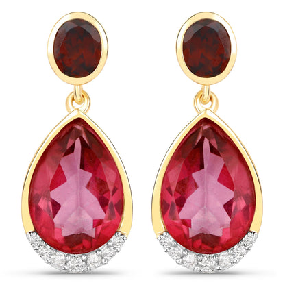 7.98 Carat Genuine Pink Topaz, Rhodolite Garnet and White Diamond .925 Sterling Silver Earrings by Bids.com