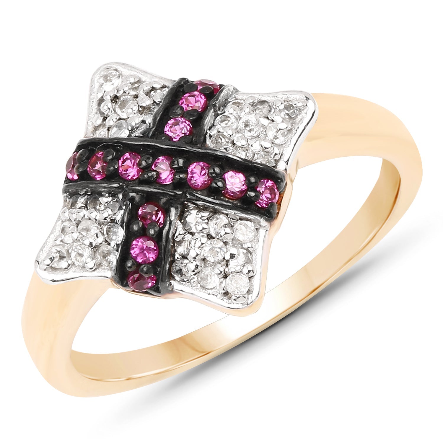 14K Yellow Gold Plated 0.57 Carat Genuine Ruby and White Cubic Zirconia .925 Sterling Silver Ring by Bids.com