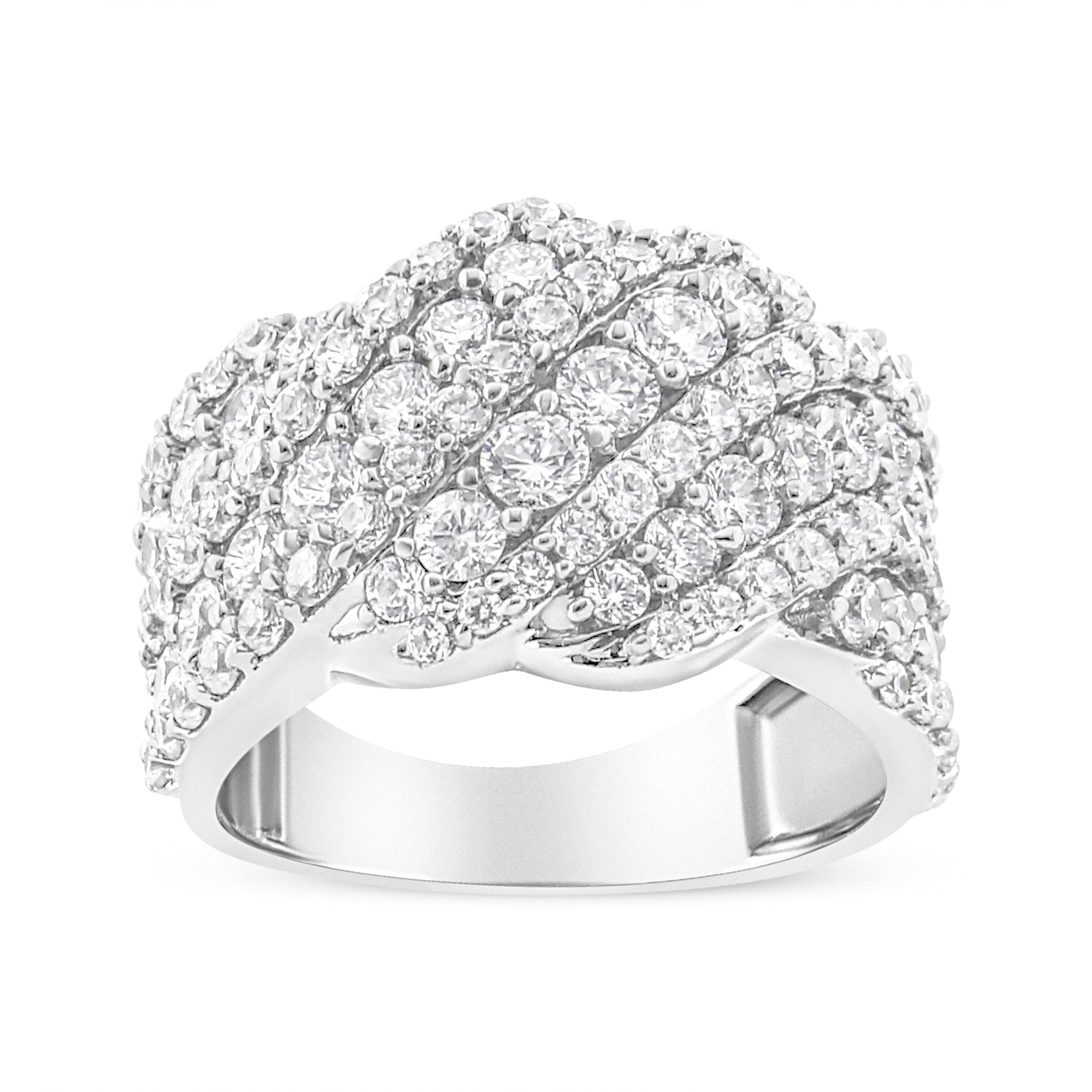 10K White Gold 3.00 Cttw Diamond Multi Row Cluster Band Ring (I-J Color, I3 Clarity) - Size 7 by Bids.com