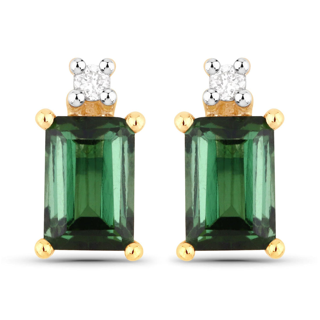 1.24 Carat Genuine Green Tourmaline and White Diamond 14K Yellow Gold Earrings by Bids.com