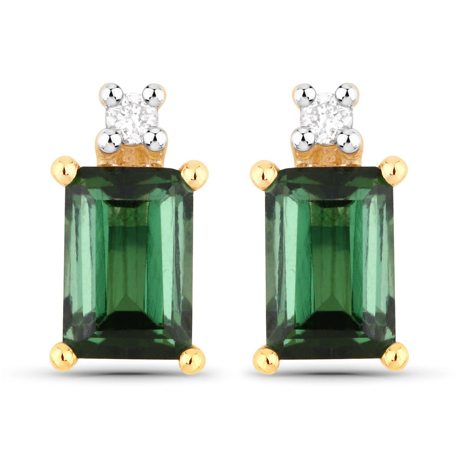 1.24 Carat Genuine Green Tourmaline and White Diamond 14K Yellow Gold Earrings by Bids.com
