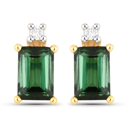 1.24 Carat Genuine Green Tourmaline and White Diamond 14K Yellow Gold Earrings by Bids.com