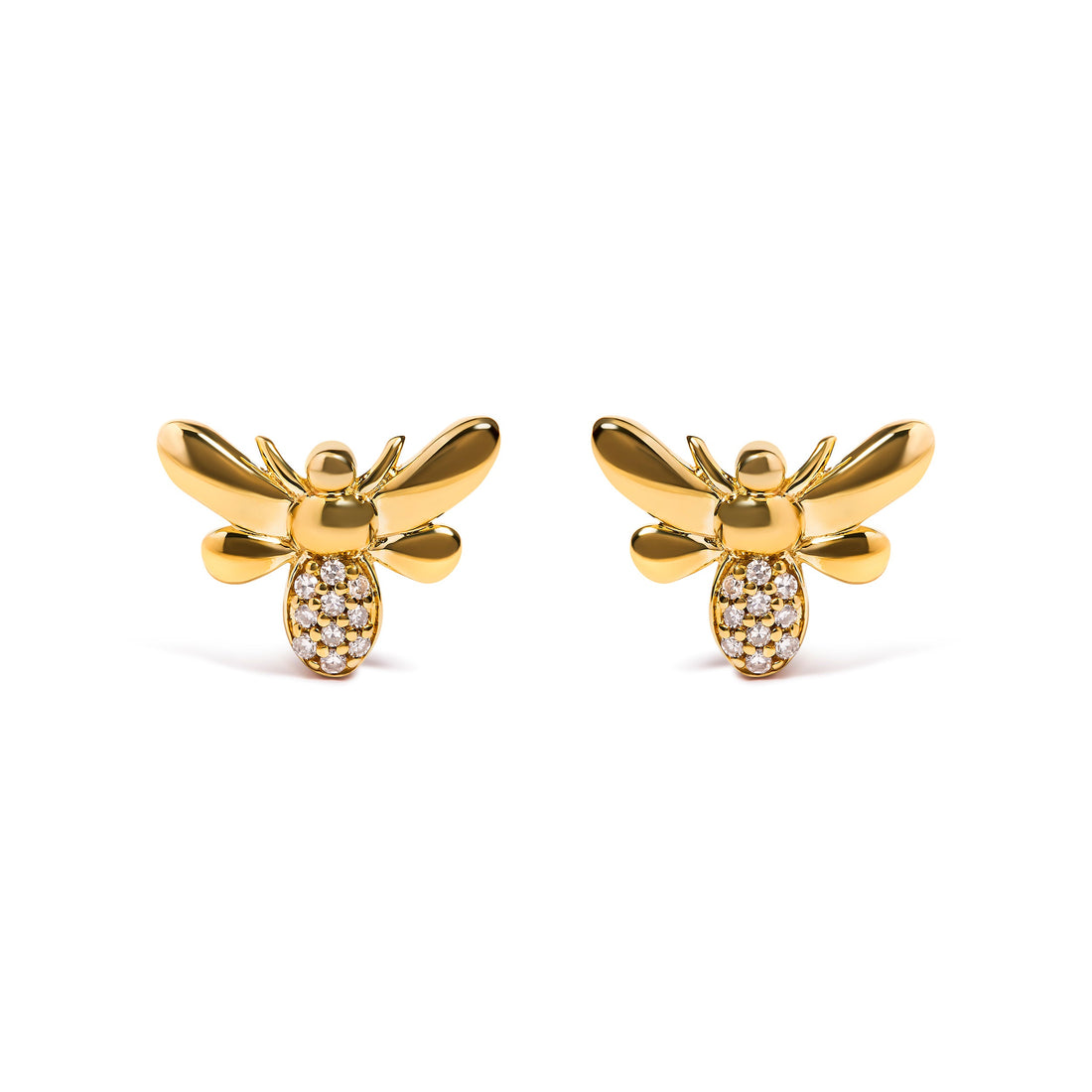 10K Yellow Gold Diamond Accented Bumble Bee Stud Earring (H-I Color, I1-I2 Clarity) by Bids.com