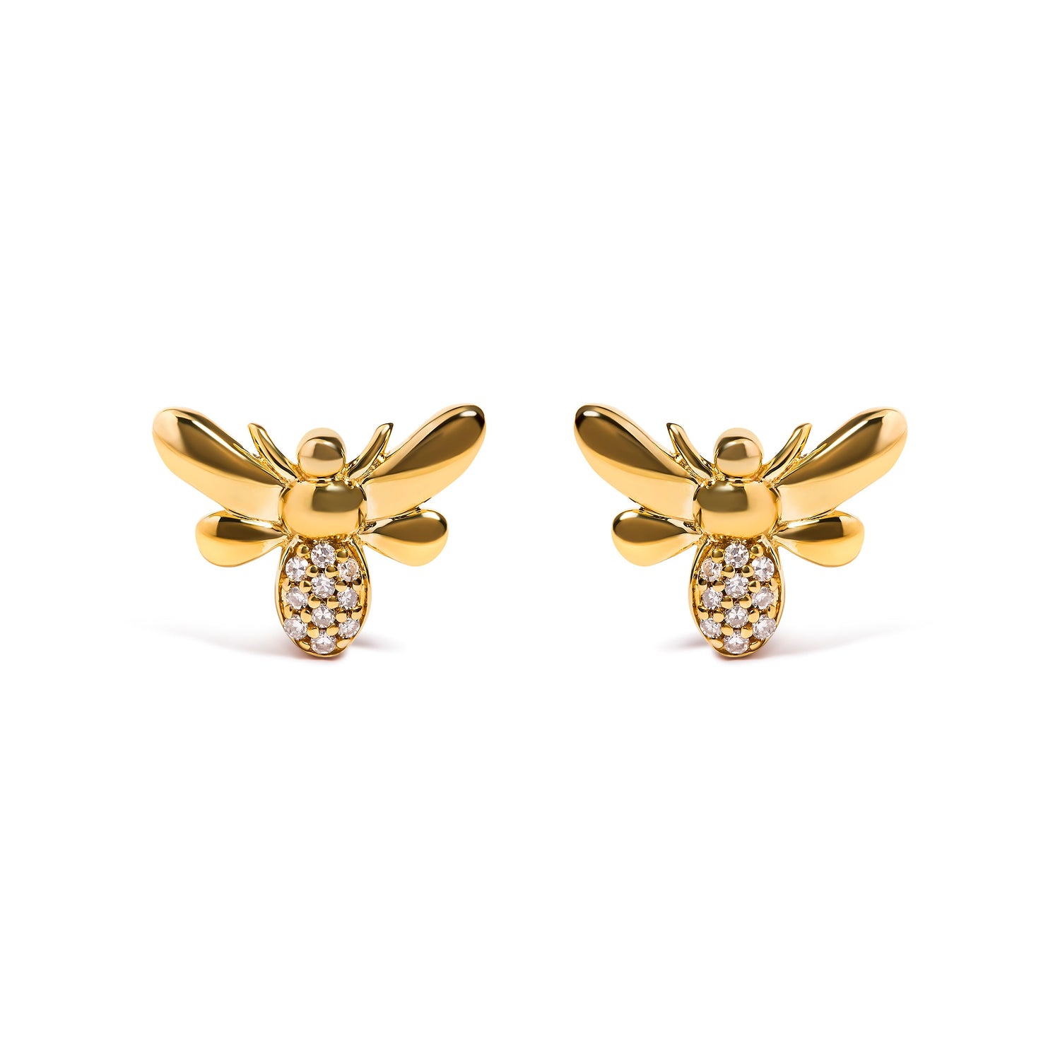 10K Yellow Gold Diamond Accented Bumble Bee Stud Earring (H-I Color, I1-I2 Clarity) by Bids.com