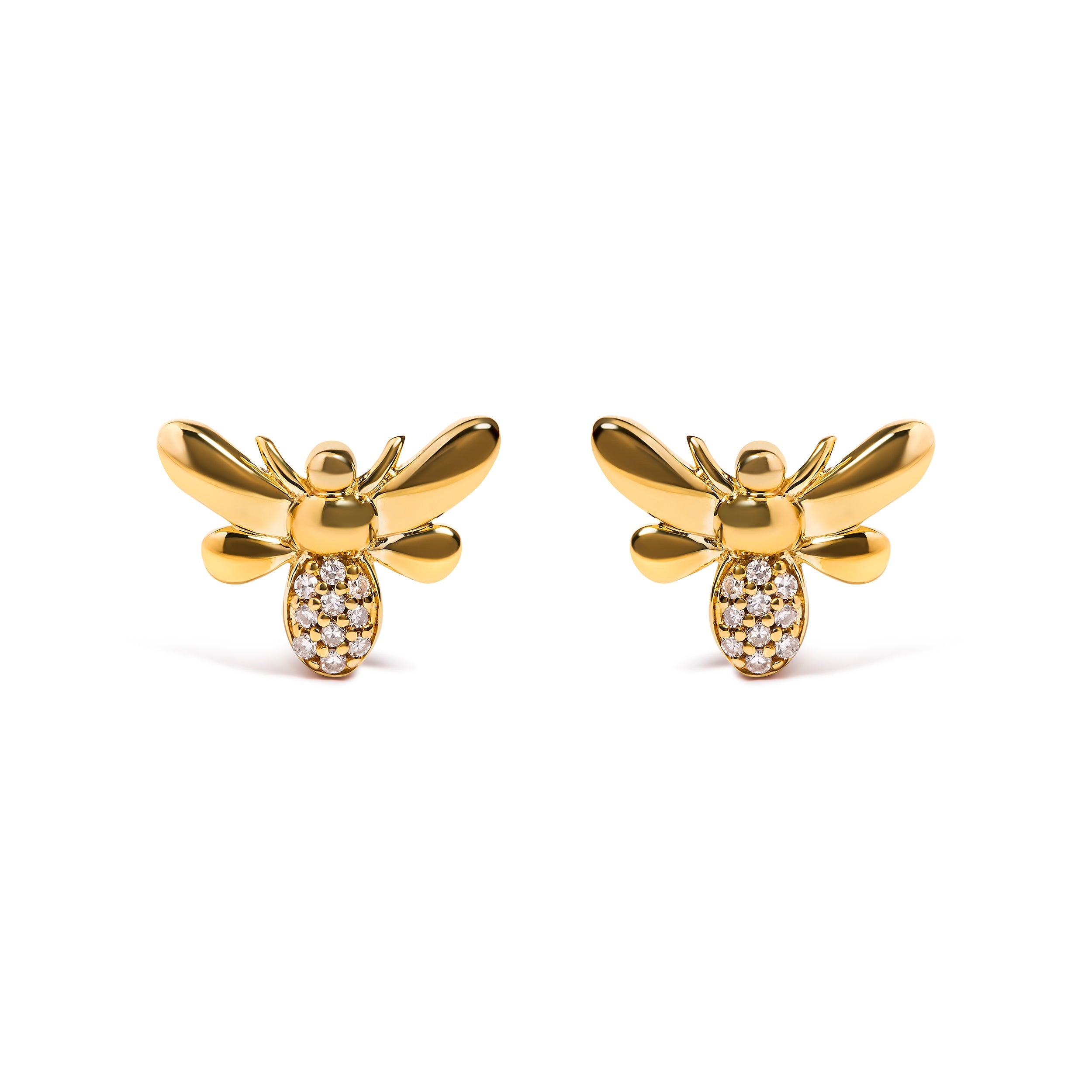10K Yellow Gold Diamond Accented Bumble Bee Stud Earring (H-I Color, I1-I2 Clarity) by Bids.com