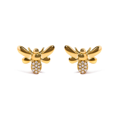 10K Yellow Gold Diamond Accented Bumble Bee Stud Earring (H-I Color, I1-I2 Clarity) by Bids.com