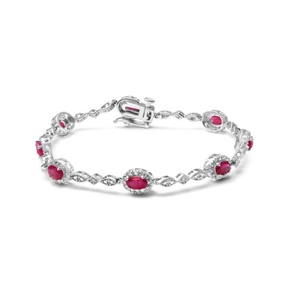10K White Gold 4.5mm x 3mm Oval Ruby and Diamond Link Bracelet (H-I Color, SI1-SI2 Clarity) - Size 7" by Bids.com