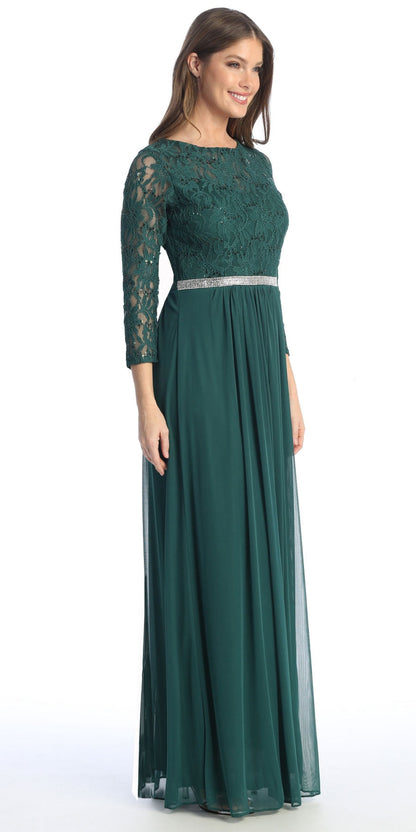CLEARANCE - Celavie 6305L Three-Quarter Length Lace Sleeve Dress A-line (Size M) by DiscountDressShop