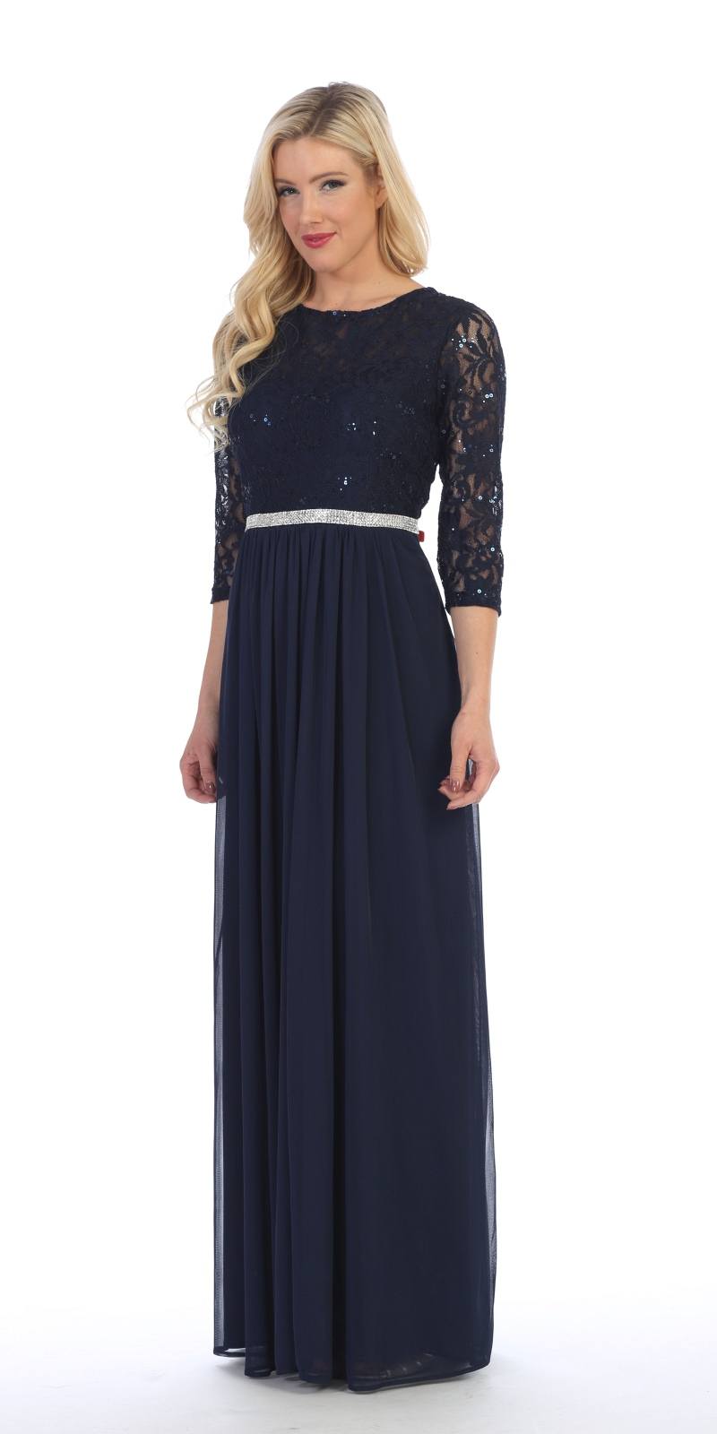 CLEARANCE - Celavie 6305L Three-Quarter Length Lace Sleeve Dress A-line (Size M) by DiscountDressShop