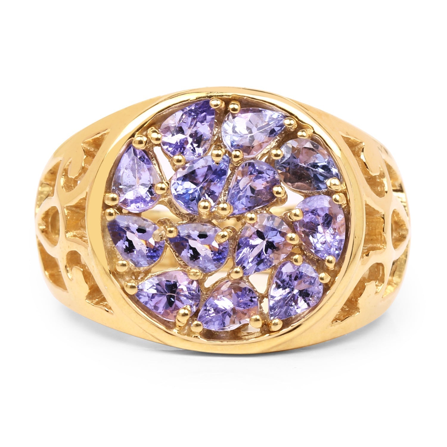 14K Yellow Gold Plated 1.82 Carat Genuine Tanzanite .925 Sterling Silver Ring  DestGlow