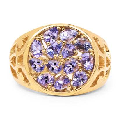 14K Yellow Gold Plated 1.82 Carat Genuine Tanzanite .925 Sterling Silver Ring  DestGlow