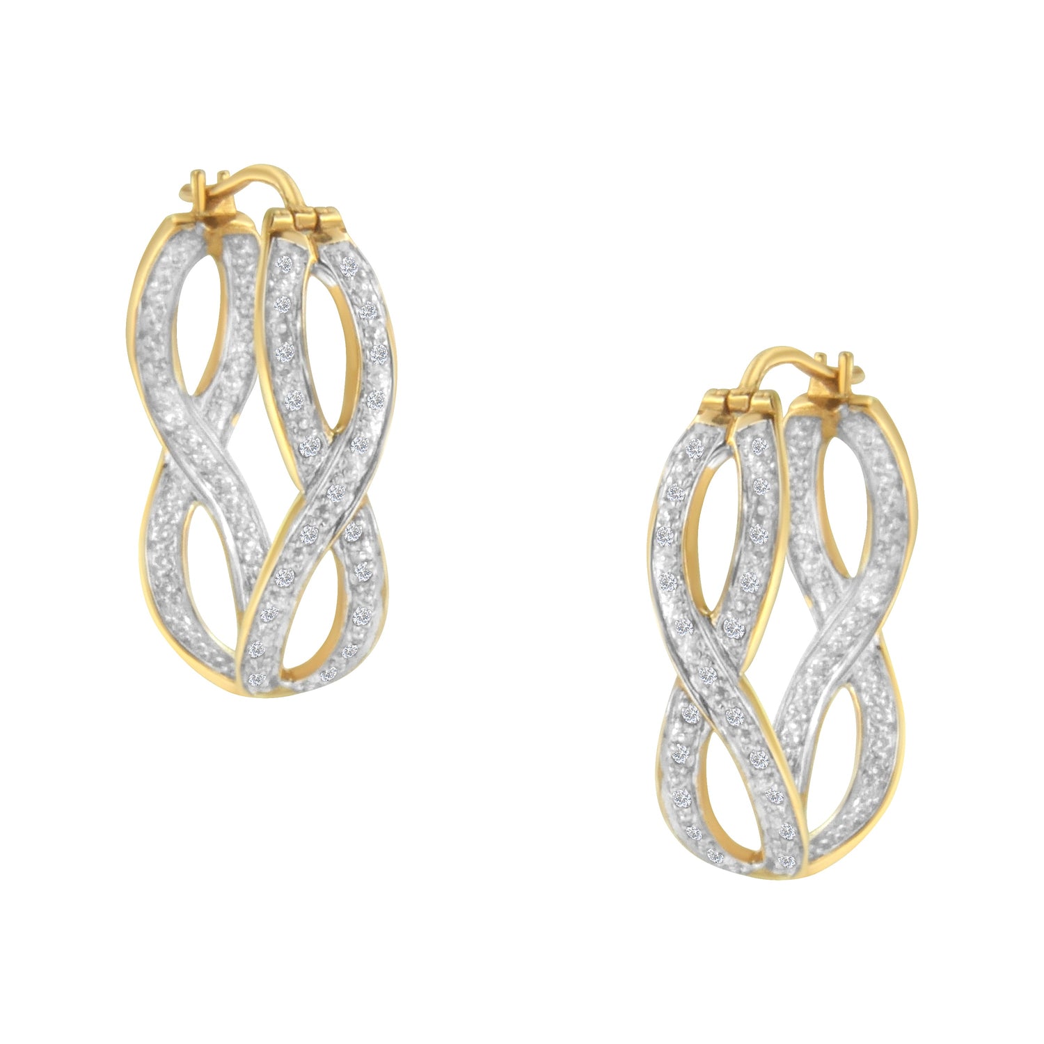 10K Yellow and White Gold 1/4 cttw Diamond Double Infinity Hoop Earrings (I-J Clarity, I1-I2 Color) by Bids.com