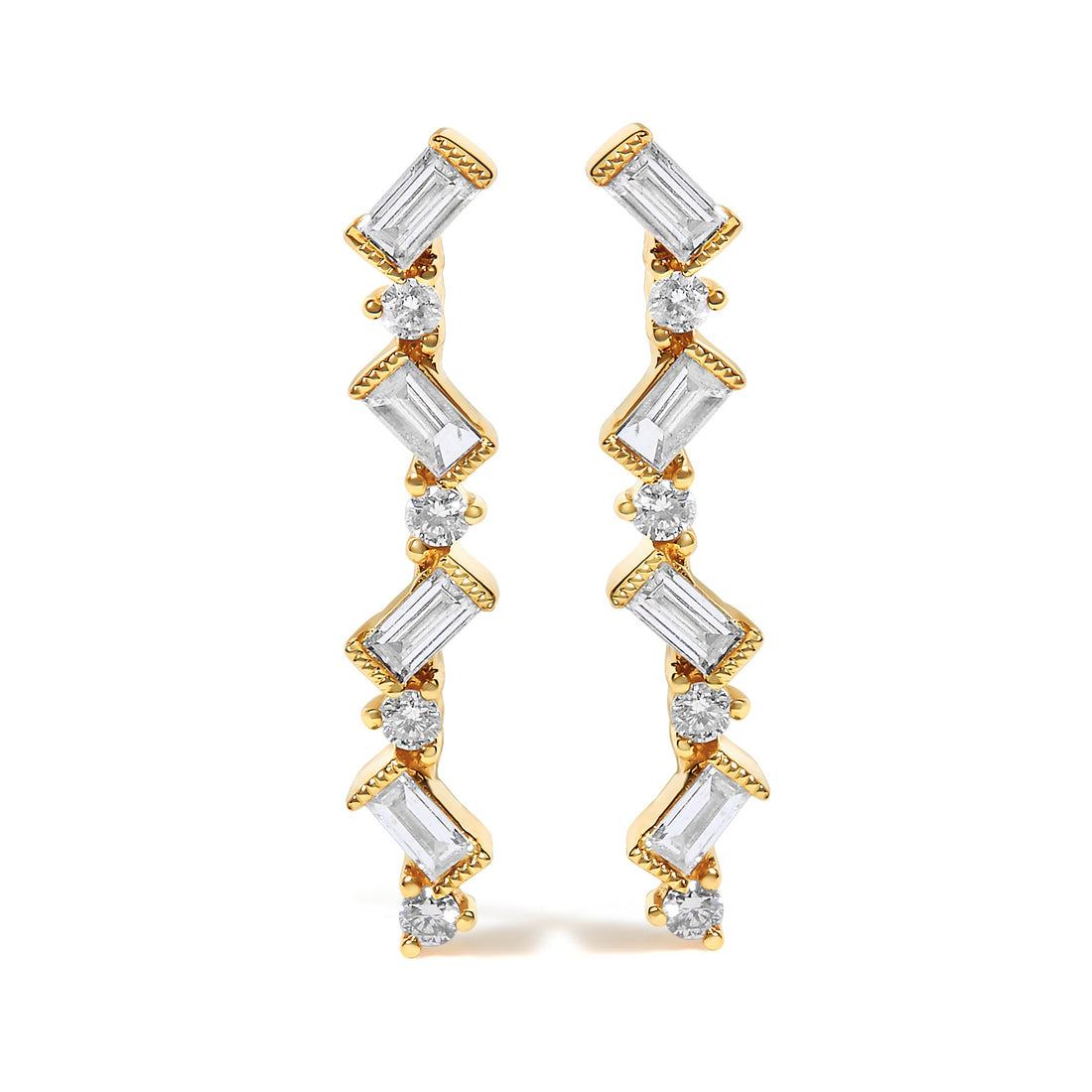 14K Yellow Gold 1/2 Cttw Diamond Zig Zag Drop Earrings (I-J Color, SI2-I1 Clarity) by Bids.com