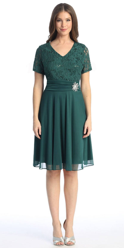 CLEARANCE - Celavie 6320S Knee Length Dress With Short Sleeves (Size L) by DiscountDressShop