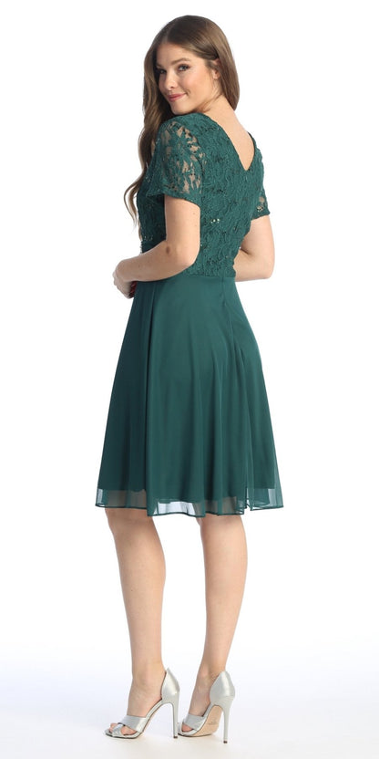 CLEARANCE - Celavie 6320S Knee Length Dress With Short Sleeves (Size L) by DiscountDressShop