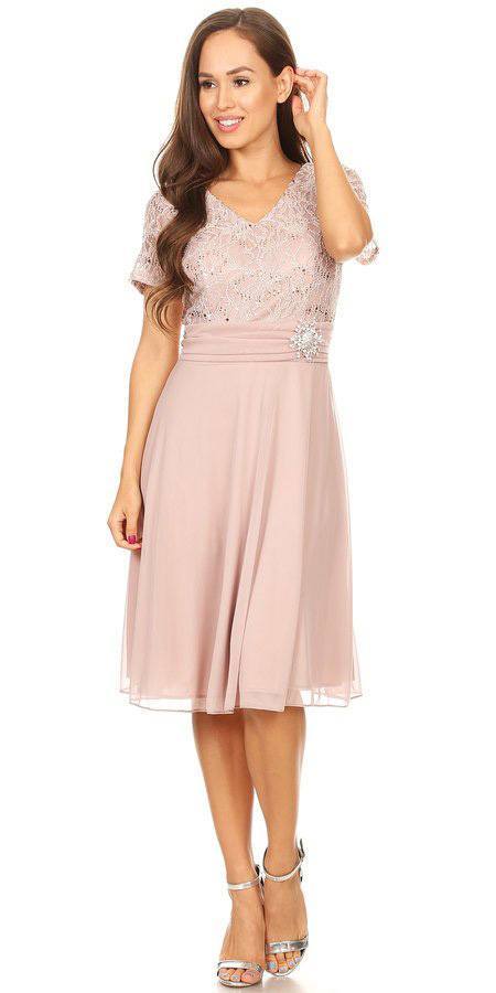 CLEARANCE - Celavie 6320S Knee Length Dress With Short Sleeves (Size L) by DiscountDressShop