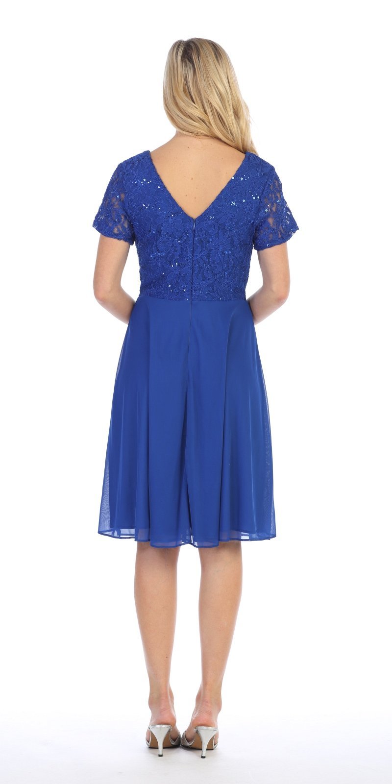 CLEARANCE - Celavie 6320S Knee Length Dress With Short Sleeves (Size L) by DiscountDressShop