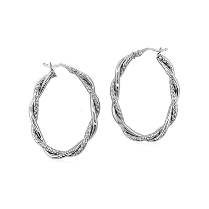 Sterling Silver Oval Hoop Braided Diamond Cut Earrings by Bids.com