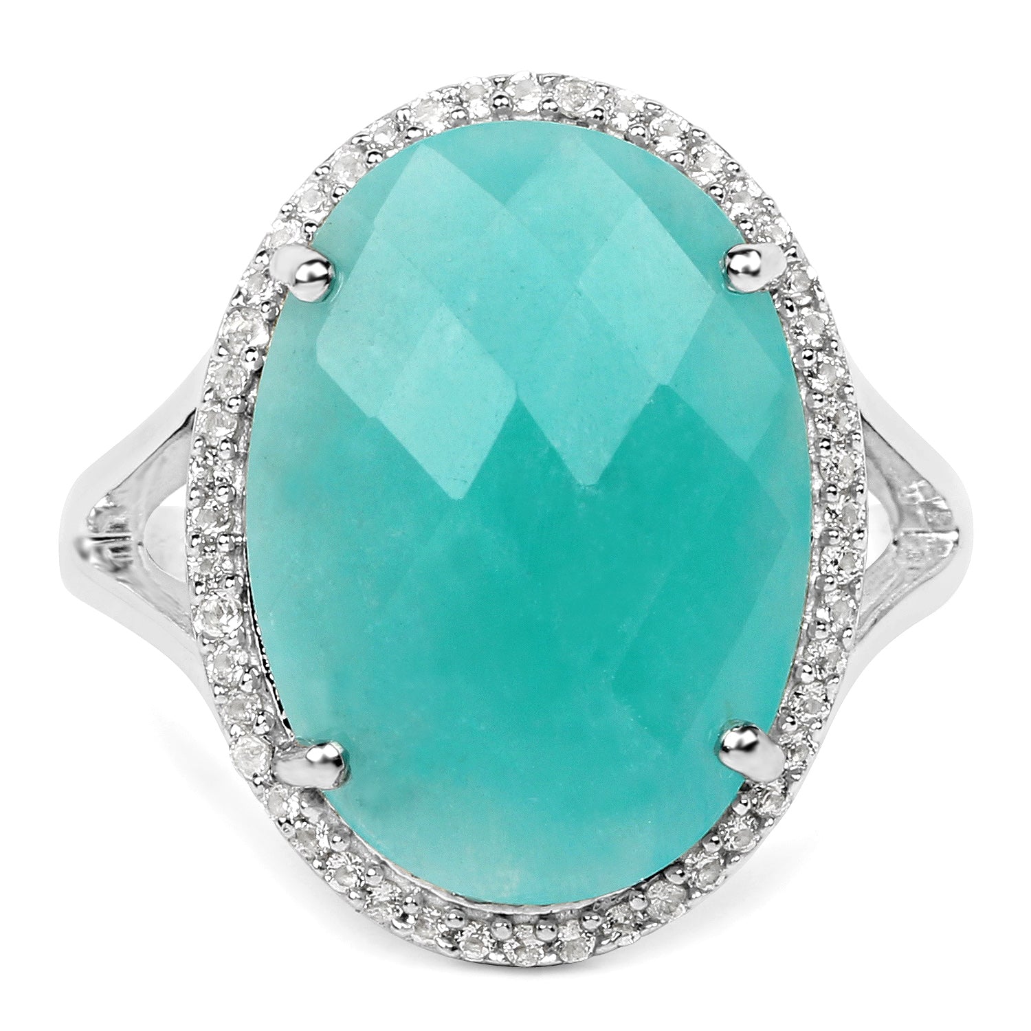 8.14 Carat Genuine Amazonite And White Topaz .925 Sterling Silver Ring by Bids.com