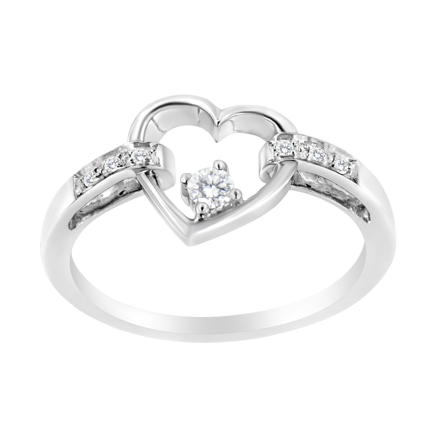 14K White Gold 1/8 Cttw Channel Set Round-Cut Diamond Heart Ring (H-I Color, SI2-I1 Clarity)  DestGlow