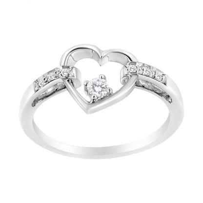 14K White Gold 1/8 Cttw Channel Set Round-Cut Diamond Heart Ring (H-I Color, SI2-I1 Clarity)  DestGlow