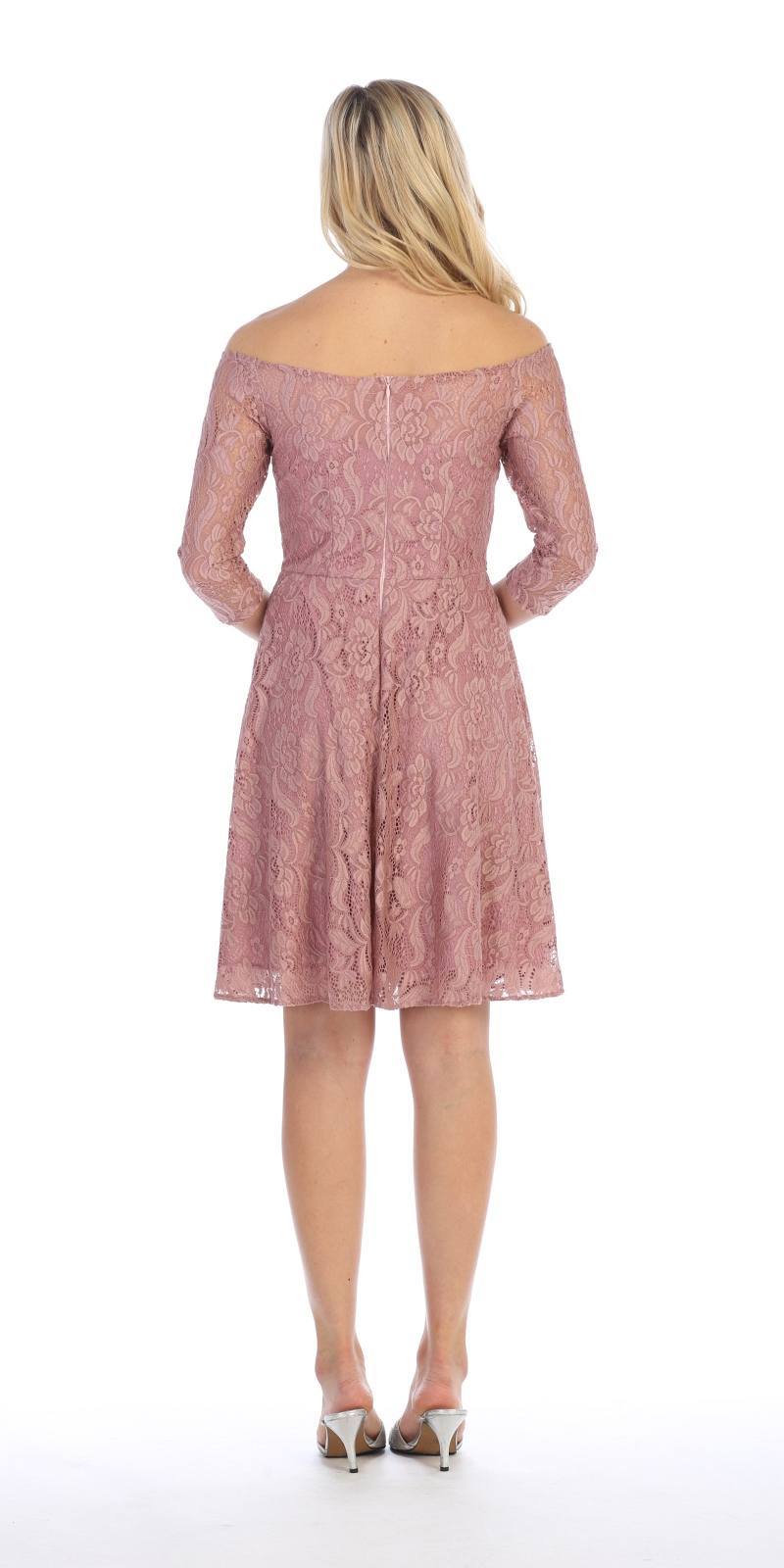 CLEARANCE - Celavie 6343S Off-the-Shoulder Short Lace A-Line Dress (Size XL) by DiscountDressShop