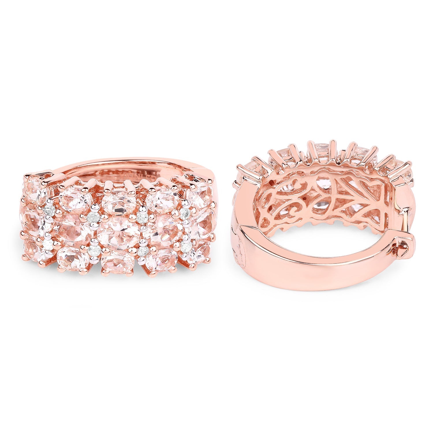 14K Rose Gold Plated 5.94 Carat Genuine Morganite and White Diamond .925 Sterling Silver Earrings  DestGlow