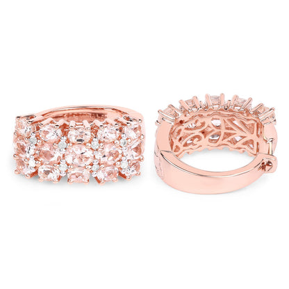 14K Rose Gold Plated 5.94 Carat Genuine Morganite and White Diamond .925 Sterling Silver Earrings  DestGlow