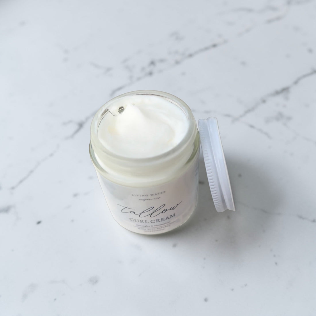 100% Grass Fed Tallow Curl Cream for Curly Hair (Promotes Repairing Damaged or Dry Hair) by Living Water Organics