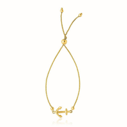 14k Yellow Gold Anchor Design Adjustable Lariat Bracelet  DestGlow