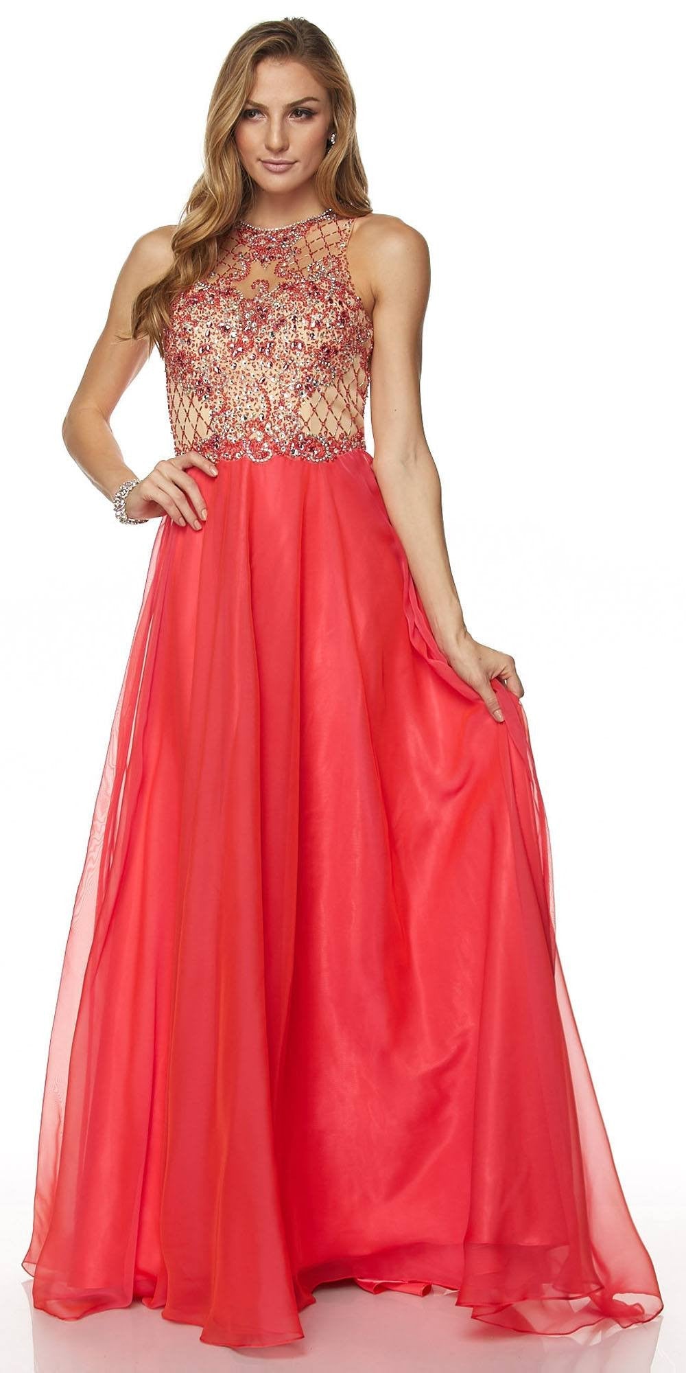 Juliet 637 Sleeveless A-Line Rhinestone Embellished Gown by DiscountDressShop