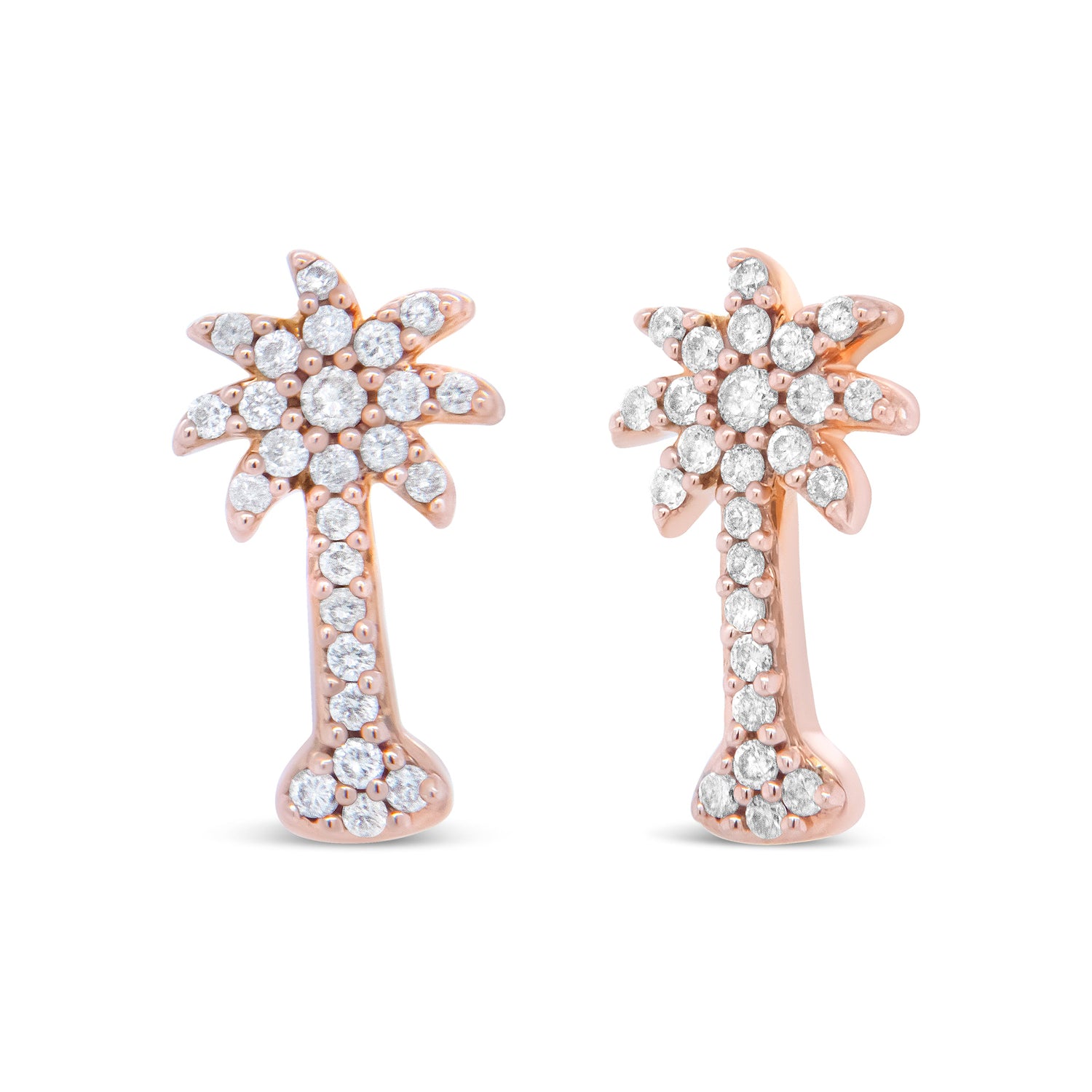 10K Rose Gold 1/4 Cttw Diamond Palm Tree Push Back Stud Earrings (H-I Color, I1-I2 Clarity) by Bids.com